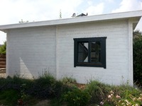 45 mm Blockbohlenhaus Pultdach Fenster werkseitig anthrazit deckend farbbehandelt  250cm x 600cm